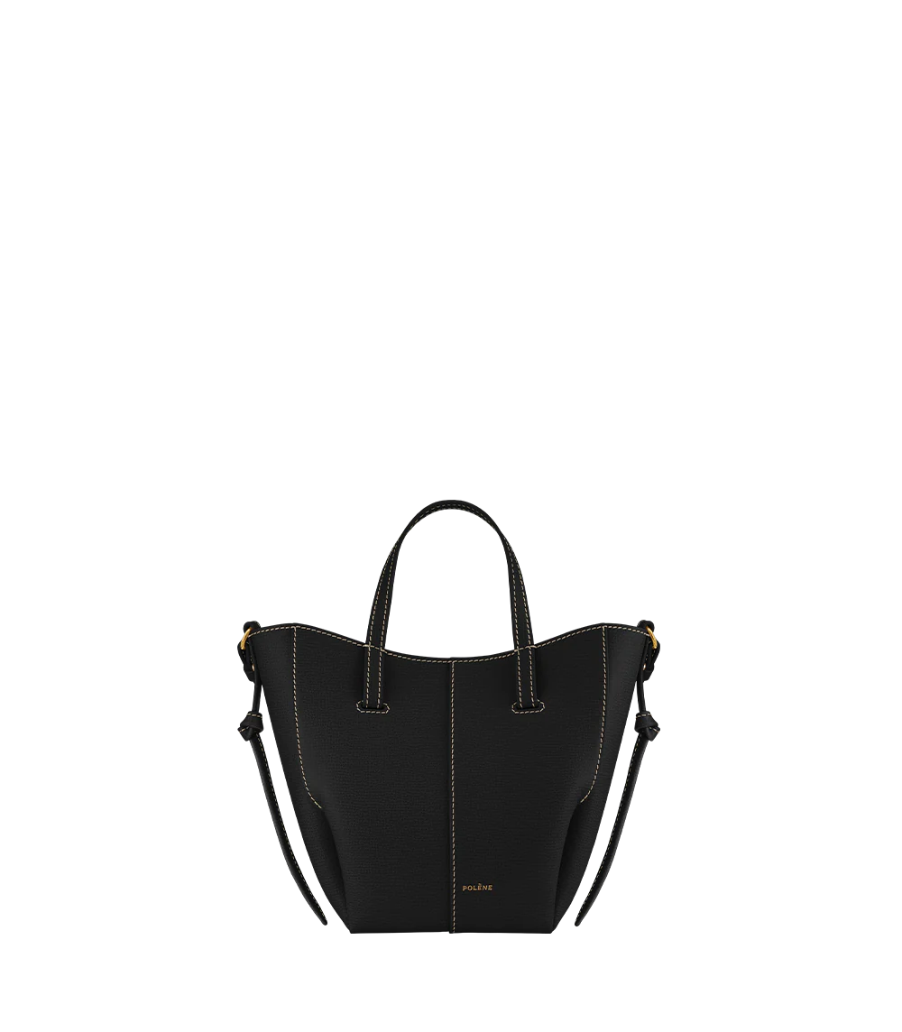 Cyme Tote Nano - Textured Black with Ecru Stitching