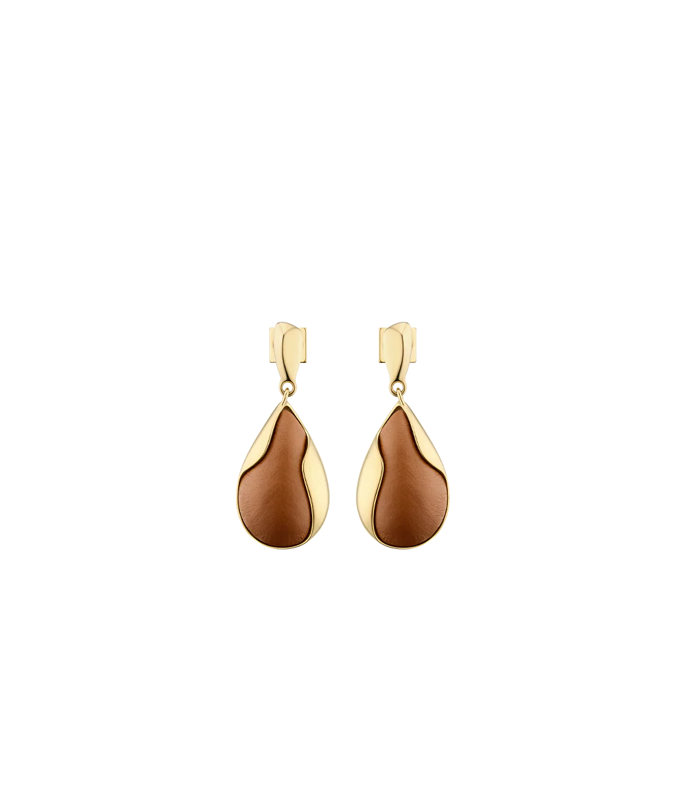 Ormé Earrings - Gold Gilded with Camel Leather